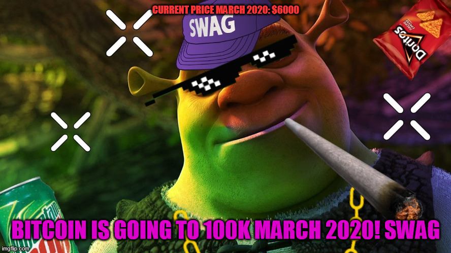 CURRENT PRICE MARCH 2020: $6000; BITCOIN IS GOING TO 100K MARCH 2020! SWAG | made w/ Imgflip meme maker