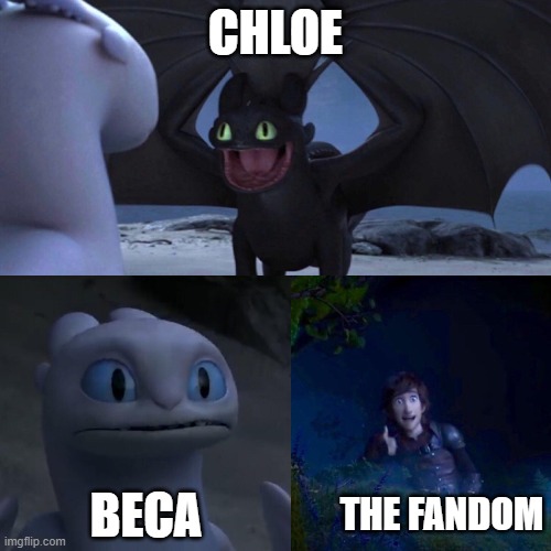 CHLOE; BECA; THE FANDOM | image tagged in dragon | made w/ Imgflip meme maker