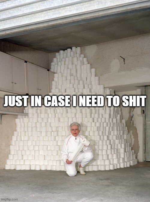 mountain of toilet paper | JUST IN CASE I NEED TO SHIT | image tagged in mountain of toilet paper | made w/ Imgflip meme maker
