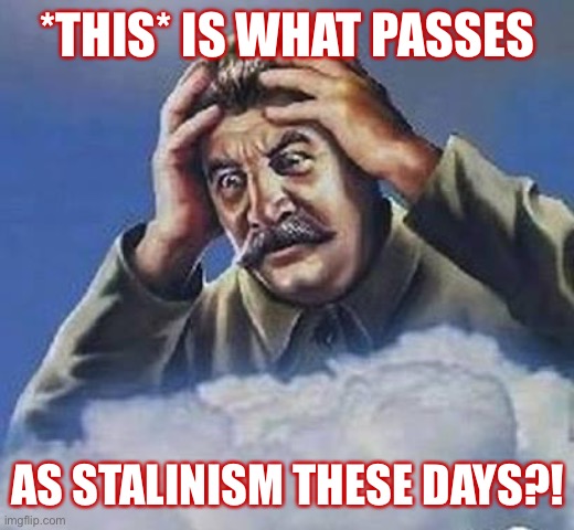 Stalin cringing at the sensible and humane policies that get attributed to him these days | *THIS* IS WHAT PASSES; AS STALINISM THESE DAYS?! | image tagged in worrying stalin,joseph stalin,stalin,communism,bernie sanders,socialism | made w/ Imgflip meme maker