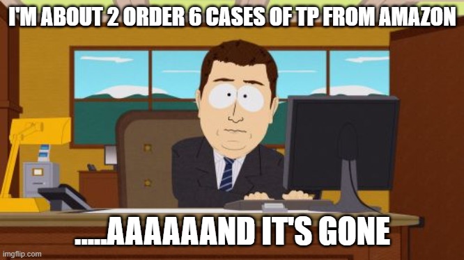 Aaaaand Its Gone | I'M ABOUT 2 ORDER 6 CASES OF TP FROM AMAZON; .....AAAAAAND IT'S GONE | image tagged in memes,aaaaand its gone | made w/ Imgflip meme maker