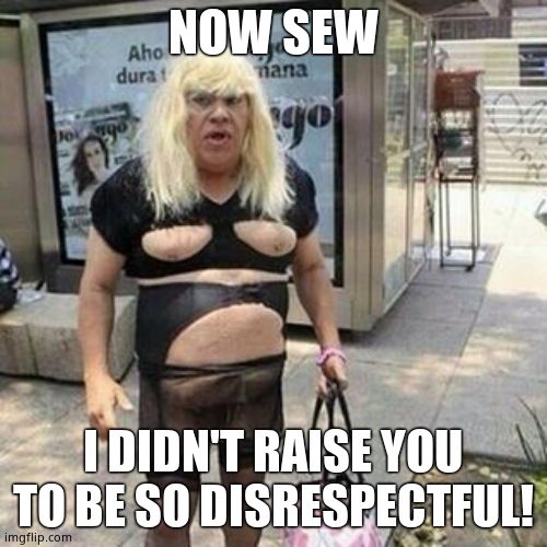 Ugly guy | NOW SEW I DIDN'T RAISE YOU TO BE SO DISRESPECTFUL! | image tagged in tranny | made w/ Imgflip meme maker