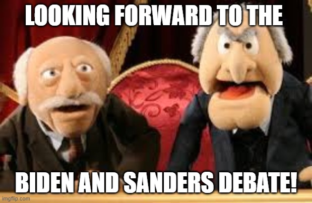 Old Guys from Muppets | LOOKING FORWARD TO THE; BIDEN AND SANDERS DEBATE! | image tagged in old guys from muppets | made w/ Imgflip meme maker