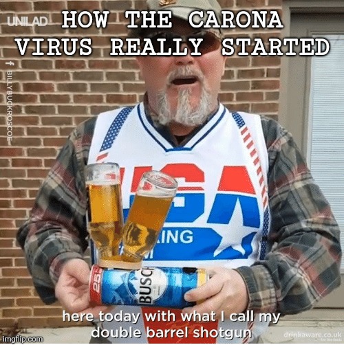 How the Carona Virus started | HOW THE CARONA VIRUS REALLY STARTED | image tagged in double barrel shotgun,carona virus,beer,memes,funny,usa | made w/ Imgflip meme maker