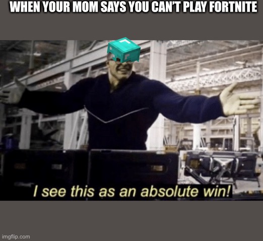 I See This as an Absolute Win! | WHEN YOUR MOM SAYS YOU CAN’T PLAY FORTNITE | image tagged in i see this as an absolute win | made w/ Imgflip meme maker