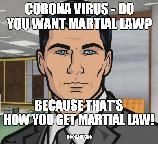 Archer Meme | CORONA VIRUS - DO YOU WANT MARTIAL LAW? BECAUSE THAT'S HOW YOU GET MARTIAL LAW! HookahDave | image tagged in memes,archer | made w/ Imgflip meme maker