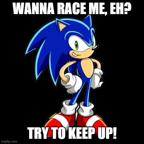 You're Too Slow Sonic Meme | WANNA RACE ME, EH? TRY TO KEEP UP! | image tagged in memes,youre too slow sonic | made w/ Imgflip meme maker