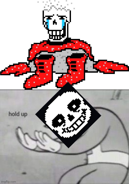 Undertale Genocide Route Sans In A Nutshell | image tagged in fallout hold up,undertale,undertale sans,undertale papyrus,genocide | made w/ Imgflip meme maker