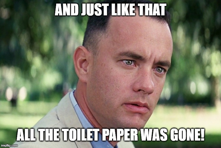 And Just Like That | AND JUST LIKE THAT; ALL THE TOILET PAPER WAS GONE! | image tagged in memes,and just like that | made w/ Imgflip meme maker