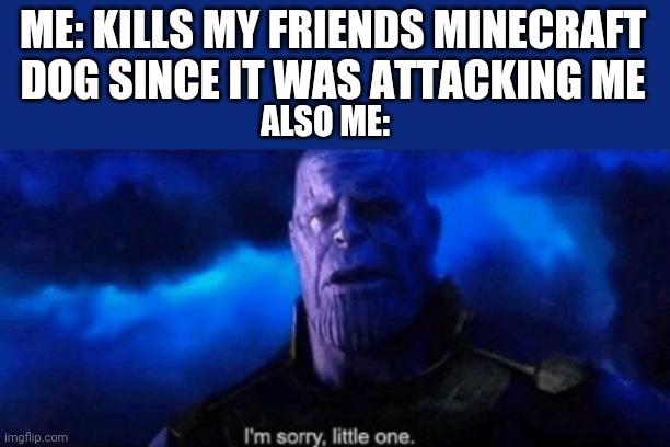 Im sorry little one | ME: KILLS MY FRIENDS MINECRAFT DOG SINCE IT WAS ATTACKING ME; ALSO ME: | image tagged in im sorry little one | made w/ Imgflip meme maker