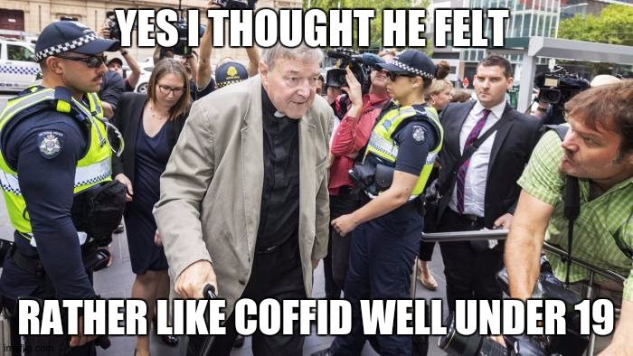 YES I THOUGHT HE FELT RATHER LIKE COFFID WELL UNDER 19 | image tagged in cardinals,predator,priest,vatican,the great awakening,jesus christ | made w/ Imgflip meme maker