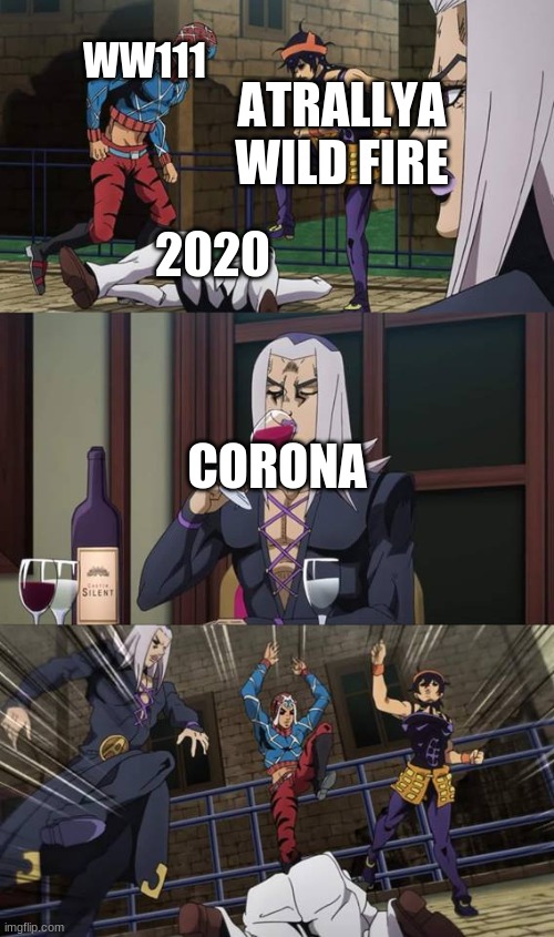 Anime fight | WW111; ATRALLYA WILD FIRE; 2020; CORONA | image tagged in anime fight | made w/ Imgflip meme maker