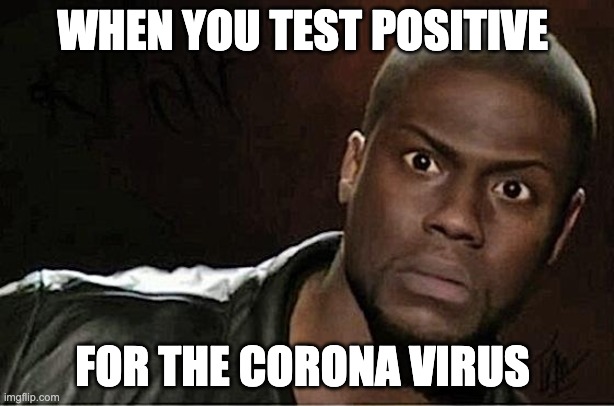 Kevin Hart Meme | WHEN YOU TEST POSITIVE; FOR THE CORONA VIRUS | image tagged in memes,kevin hart | made w/ Imgflip meme maker