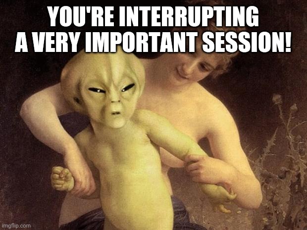 ET me segura | YOU'RE INTERRUPTING A VERY IMPORTANT SESSION! | image tagged in et me segura | made w/ Imgflip meme maker