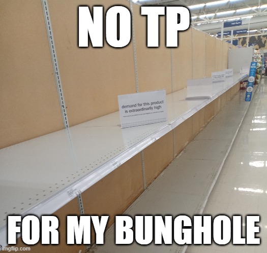 No TP | NO TP; FOR MY BUNGHOLE | image tagged in toilet paper,beavis cornholio | made w/ Imgflip meme maker