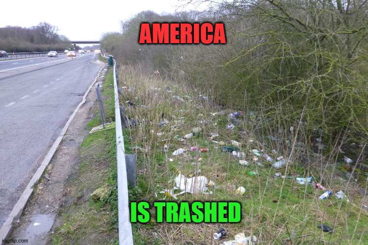 America is trashed | AMERICA; IS TRASHED | image tagged in memes | made w/ Imgflip meme maker