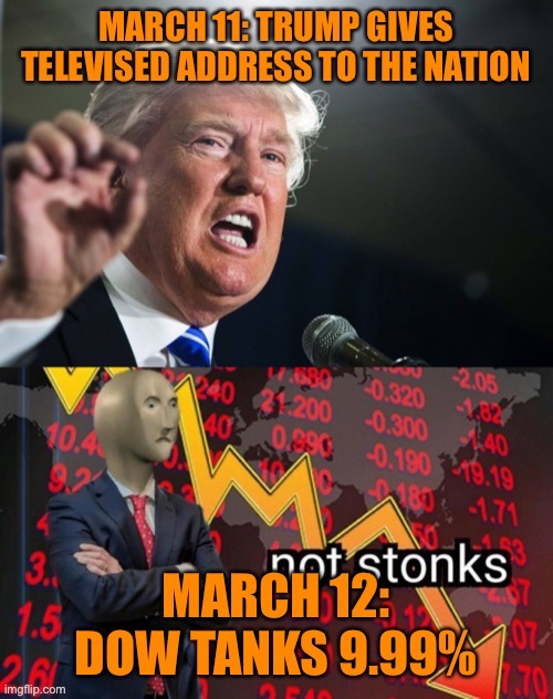 It’s okay guys: the Fed will save his ass and our 401(k)s. Or not! | image tagged in stock crash,stock market,federal reserve,president trump,leadership,coronavirus | made w/ Imgflip meme maker