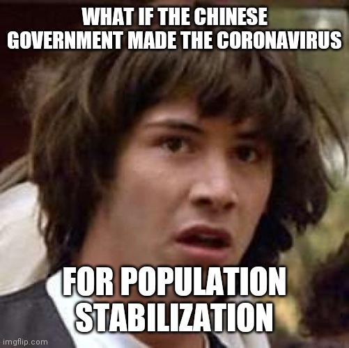 Chinese Government Agenda Revealed!!! | WHAT IF THE CHINESE GOVERNMENT MADE THE CORONAVIRUS; FOR POPULATION STABILIZATION | image tagged in memes,conspiracy keanu,coronavirus,china,funny | made w/ Imgflip meme maker