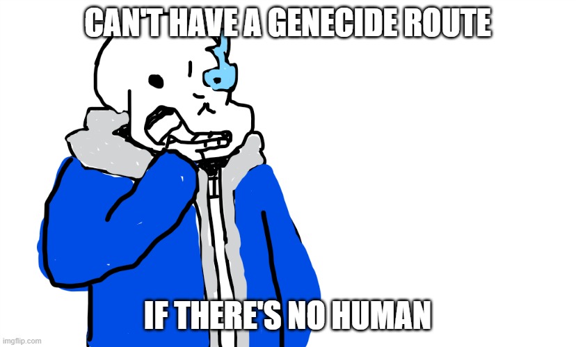 Sans thinks | CAN'T HAVE A GENECIDE ROUTE; IF THERE'S NO HUMAN | image tagged in sans thinks | made w/ Imgflip meme maker
