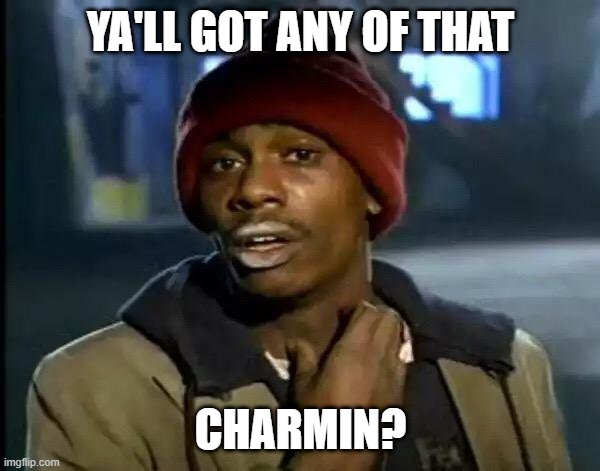 Y'all Got Any More Of That | YA'LL GOT ANY OF THAT; CHARMIN? | image tagged in memes,y'all got any more of that | made w/ Imgflip meme maker