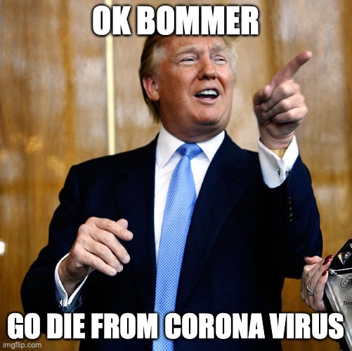 Donal Trump Birthday | OK BOMMER; GO DIE FROM CORONA VIRUS | image tagged in donal trump birthday | made w/ Imgflip meme maker