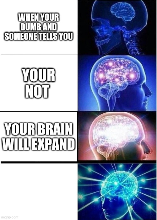 Expanding Brain | WHEN YOUR DUMB AND SOMEONE TELLS YOU; YOUR NOT; YOUR BRAIN WILL EXPAND | image tagged in memes,expanding brain | made w/ Imgflip meme maker