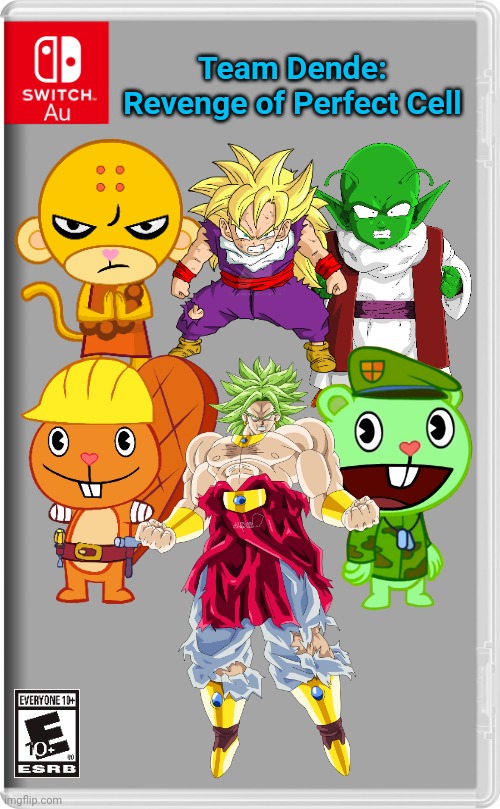 Team Dende 77 (HTF Crossover Game) | Team Dende: Revenge of Perfect Cell | image tagged in switch au template,team dende,dende,happy tree friends,dragon ball z,nintendo switch | made w/ Imgflip meme maker