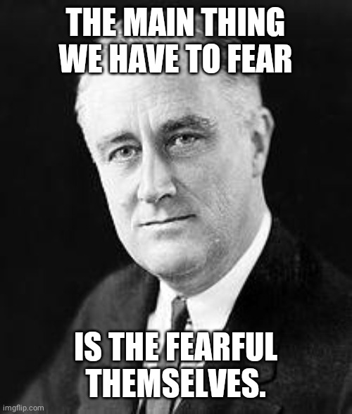 Franklin D. Roosevelt | THE MAIN THING WE HAVE TO FEAR; IS THE FEARFUL THEMSELVES. | image tagged in franklin d roosevelt | made w/ Imgflip meme maker