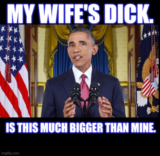 Obama speech bars | MY WIFE'S DICK. IS THIS MUCH BIGGER THAN MINE. | image tagged in obama speech bars | made w/ Imgflip meme maker