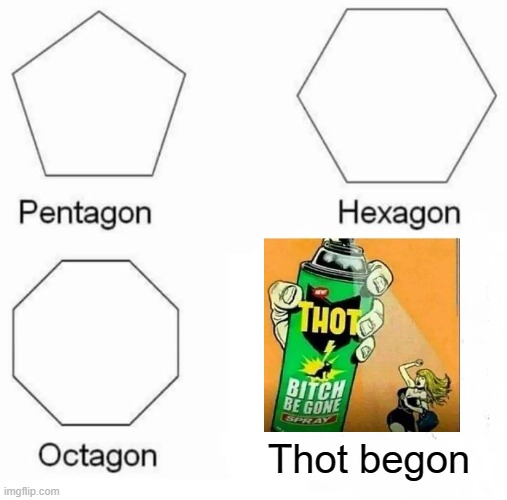 Pentagon Hexagon Octagon | Thot begon | image tagged in memes,pentagon hexagon octagon | made w/ Imgflip meme maker