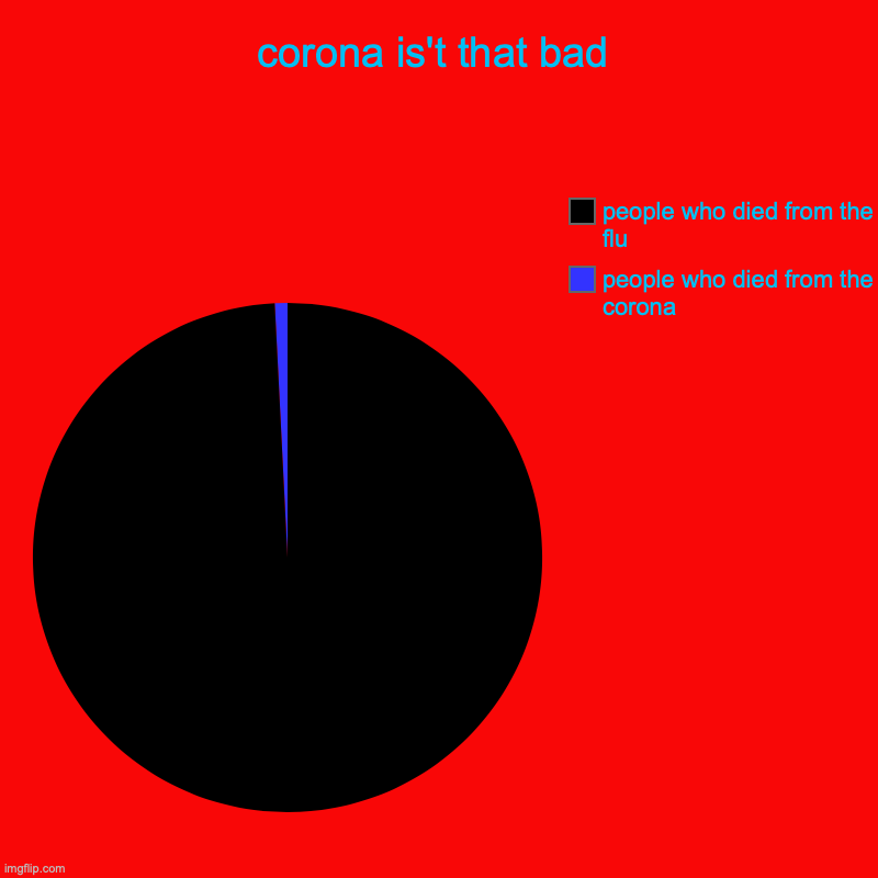 corona is't that bad | people who died from the corona, people who died from the flu | image tagged in charts,pie charts | made w/ Imgflip chart maker