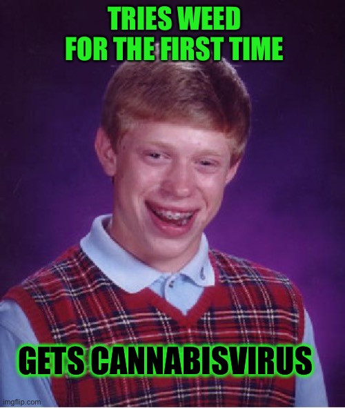 Cough cough! | TRIES WEED FOR THE FIRST TIME; GETS CANNABISVIRUS | image tagged in weed,original bad luck brian,memes,funny | made w/ Imgflip meme maker