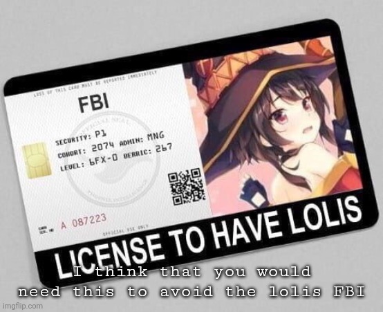I think that you would need this to avoid the lolis FBI | made w/ Imgflip meme maker