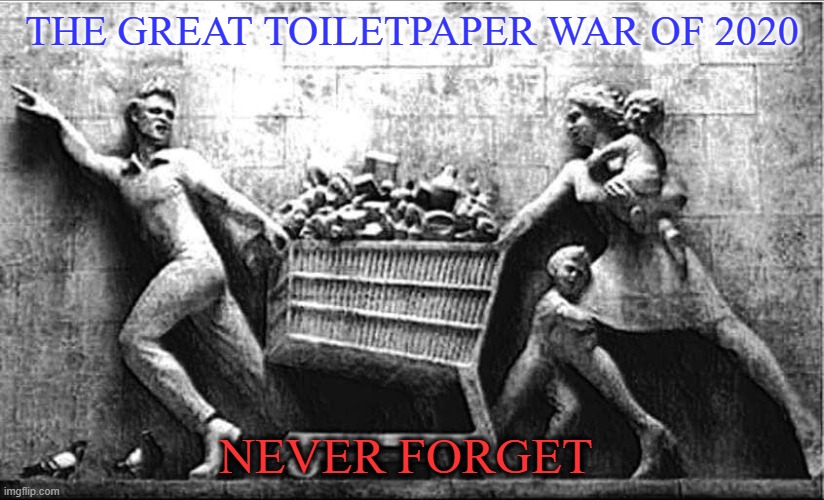 the great toiletpaper war | THE GREAT TOILETPAPER WAR OF 2020; NEVER FORGET | image tagged in coronavirus,corona virus,no more toilet paper,never forget | made w/ Imgflip meme maker