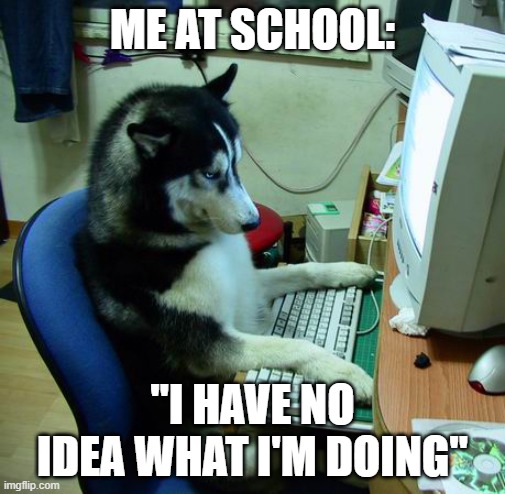 School is hard | ME AT SCHOOL:; "I HAVE NO IDEA WHAT I'M DOING" | image tagged in memes,i have no idea what i am doing | made w/ Imgflip meme maker
