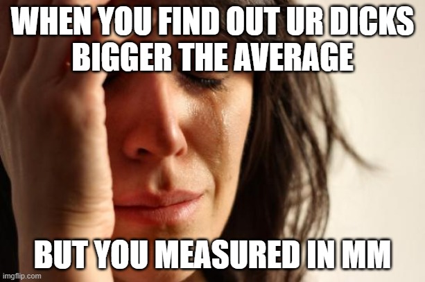 First World Problems | WHEN YOU FIND OUT UR DICKS
BIGGER THE AVERAGE; BUT YOU MEASURED IN MM | image tagged in memes,first world problems | made w/ Imgflip meme maker