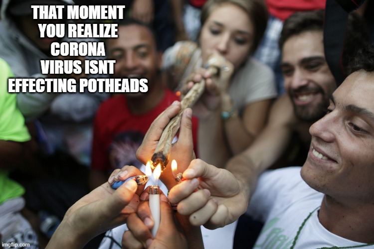 corona cure | THAT MOMENT YOU REALIZE CORONA VIRUS ISNT EFFECTING POTHEADS | image tagged in corona cure | made w/ Imgflip meme maker