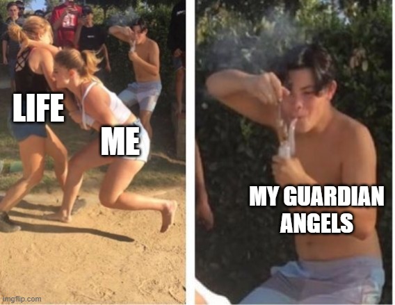 Dabbing Dude | LIFE; ME; MY GUARDIAN ANGELS | image tagged in dabbing dude,memes,gifs,pie charts,ha ha tags go brr | made w/ Imgflip meme maker