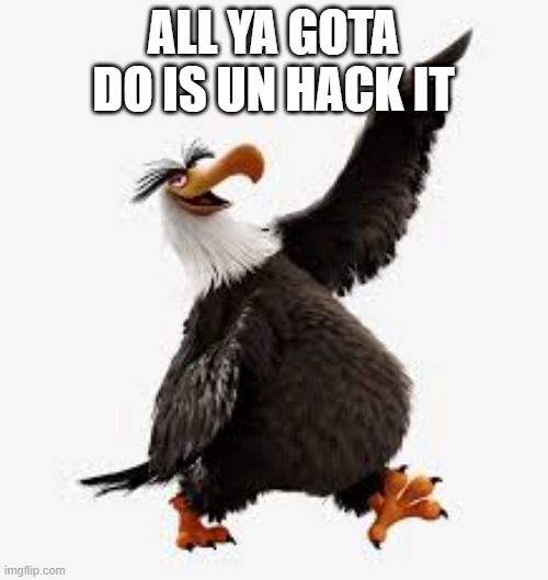 angry birds eagle | ALL YA GOTA DO IS UN HACK IT | image tagged in angry birds eagle | made w/ Imgflip meme maker