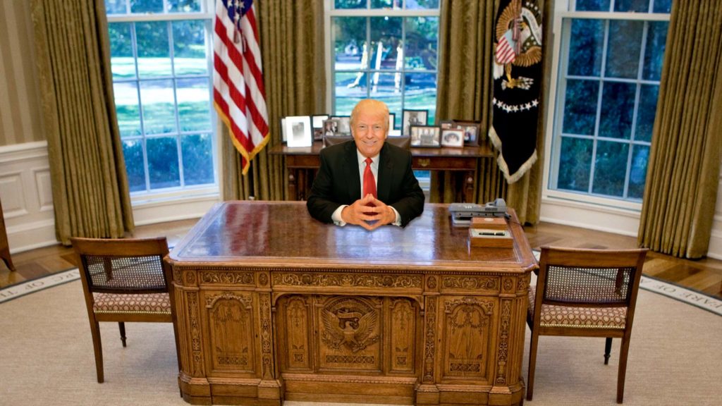 Trump at Desk Blank Meme Template