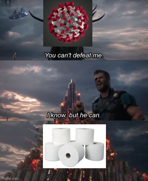TP | image tagged in you can't defeat me,corona virus,toilet paper,funny,funny memes,brimmuthafukinstone | made w/ Imgflip meme maker