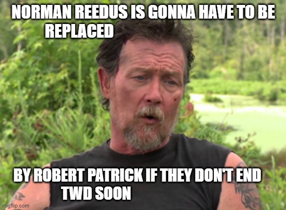 NORMAN REEDUS IS GONNA HAVE TO BE REPLACED; BY ROBERT PATRICK IF THEY DON'T END        TWD SOON | image tagged in twd,the walking dead | made w/ Imgflip meme maker