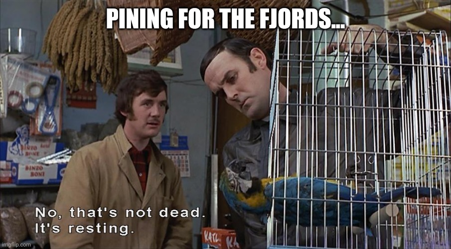 Dead Parrot | PINING FOR THE FJORDS... | image tagged in dead parrot | made w/ Imgflip meme maker