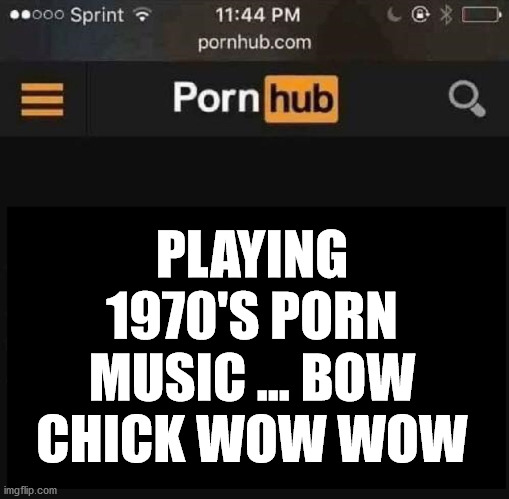 porn hub | PLAYING 1970'S PORN MUSIC ... BOW CHICK WOW WOW | image tagged in porn hub | made w/ Imgflip meme maker
