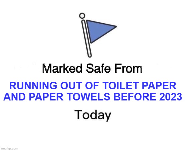 Marked Safe From Meme | RUNNING OUT OF TOILET PAPER AND PAPER TOWELS BEFORE 2023 | image tagged in memes,marked safe from | made w/ Imgflip meme maker