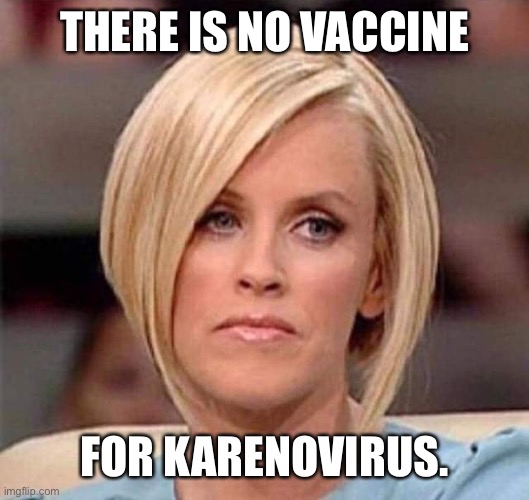 Karen, the manager will see you now | THERE IS NO VACCINE; FOR KARENOVIRUS. | image tagged in karen the manager will see you now | made w/ Imgflip meme maker
