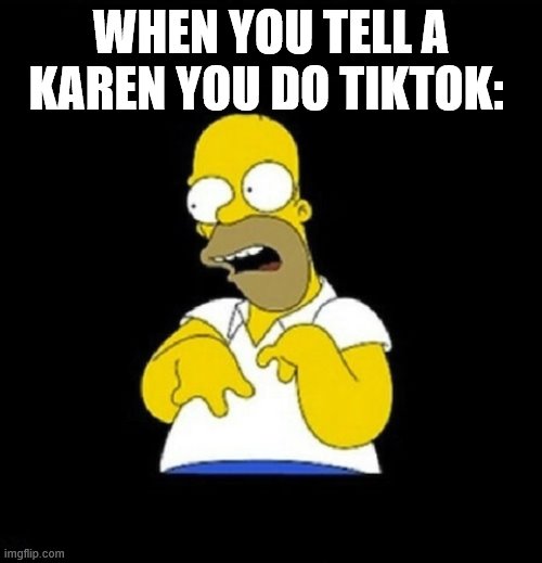 Oh look at me! I do tiktok | WHEN YOU TELL A KAREN YOU DO TIKTOK: | image tagged in oh look at me i do tiktok | made w/ Imgflip meme maker