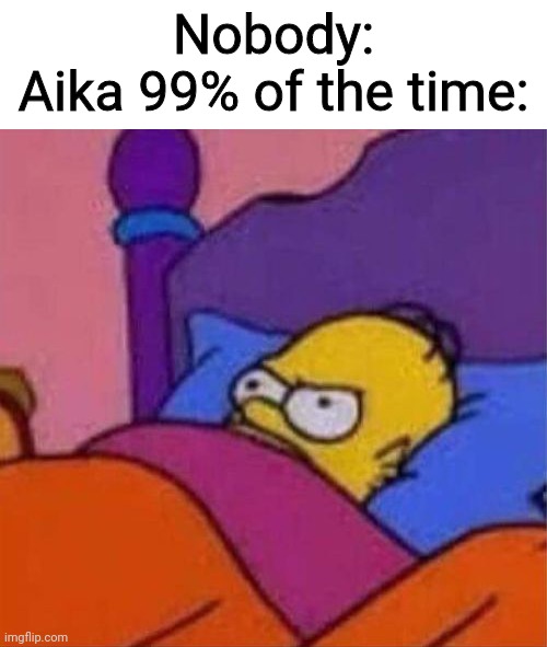 For anyone who doesn't know, Akiko Aika (her full name) is one of my OCs | Nobody:
Aika 99% of the time: | image tagged in angry homer simpson in bed,oc,memes | made w/ Imgflip meme maker