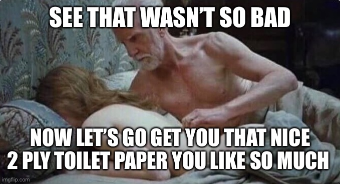 SEE THAT WASN’T SO BAD; NOW LET’S GO GET YOU THAT NICE 2 PLY TOILET PAPER YOU LIKE SO MUCH | image tagged in funny memes | made w/ Imgflip meme maker