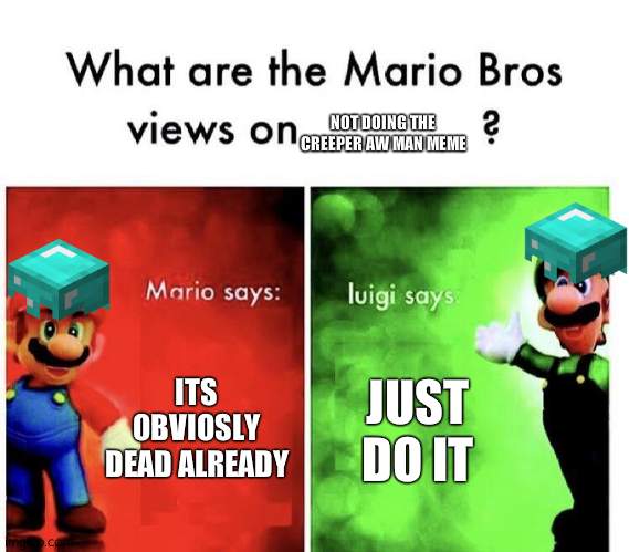 Mario Bros Views | NOT DOING THE CREEPER AW MAN MEME; ITS OBVIOSLY DEAD ALREADY; JUST DO IT | image tagged in mario bros views | made w/ Imgflip meme maker